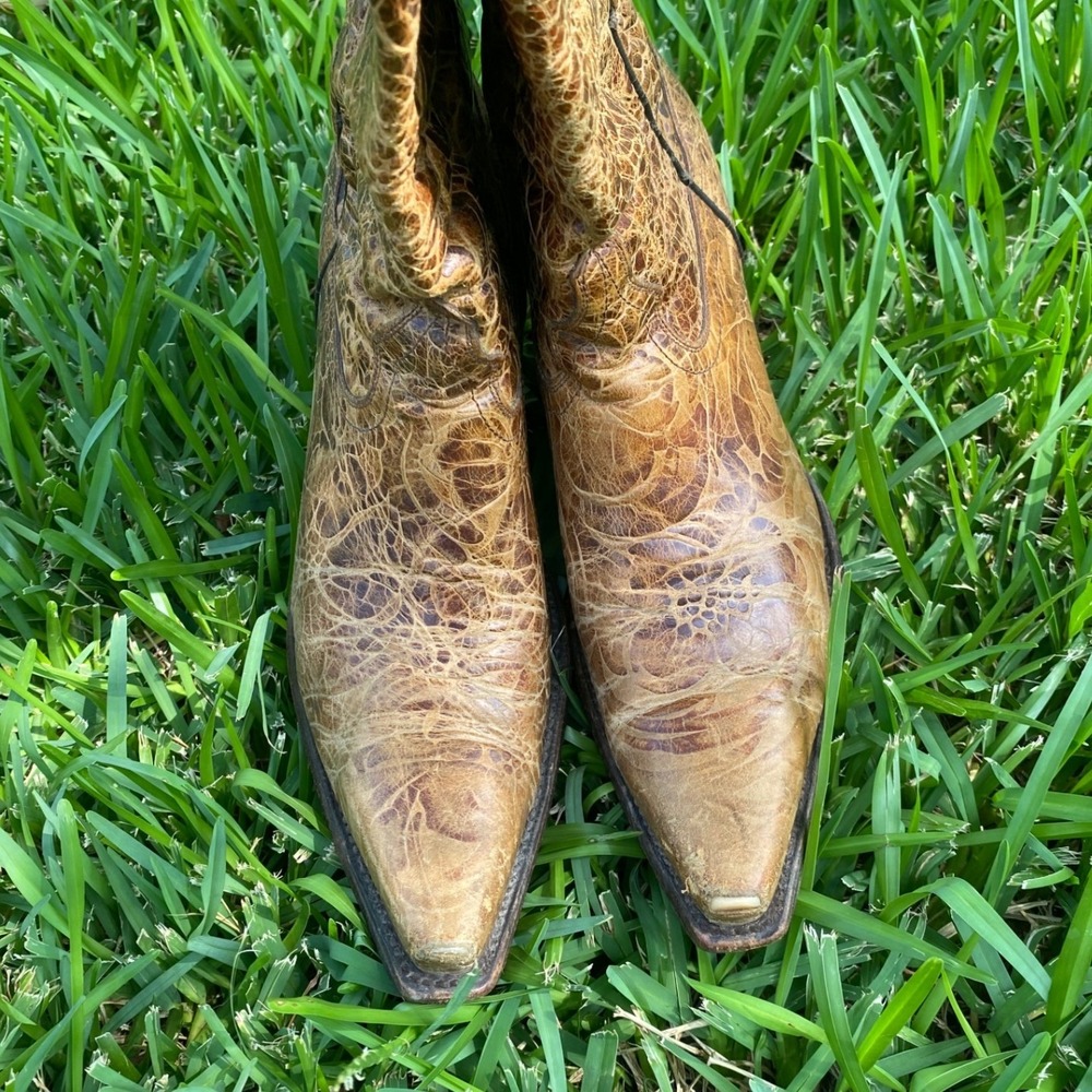 Lucchese 1883 Womens Autumn Dry Leaf Embossed Leather Snip Toe Cowboy Boots 6.5B - Picture 2 of 12